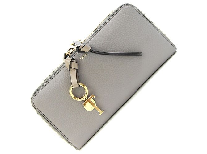 Chloé Gray Leather Long Wallet Brown