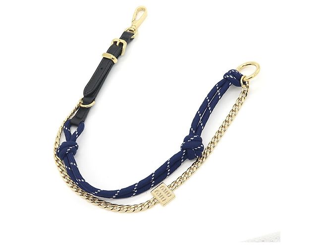 Portachiavi Miu Miu in pelle blu navy e oro D'oro