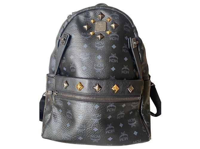 MCM Dual Stark Studded Monogram Backpack Black