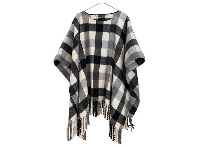 Michael Kors Karomuster Poncho Cape aus Wolle Schwarz Weiß Grau
