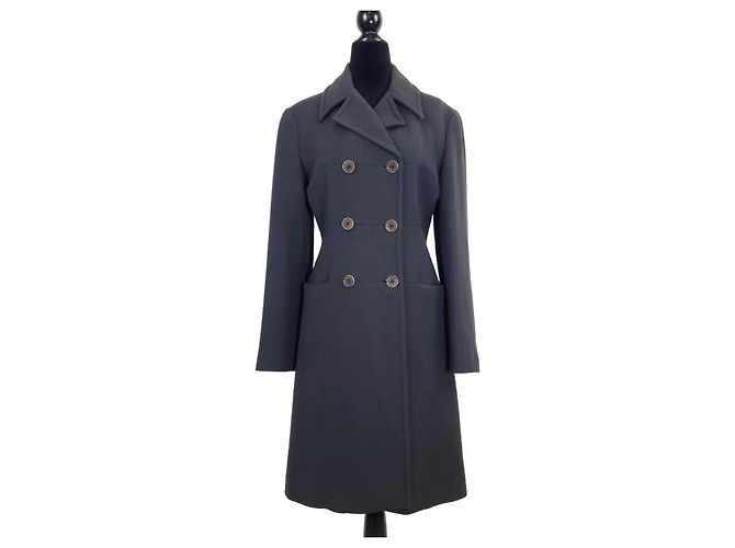 Moschino Jeans Double-Breasted Dark Grey Wool Coat
