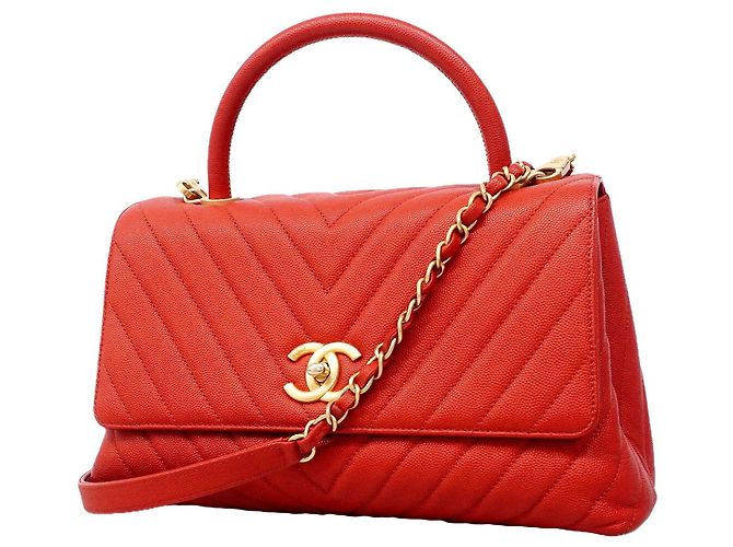 Chanel Handtasche aus rotem genarbtem Kalbsleder