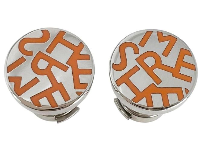 Hermès Pendientes de botón Hermes chapados en oro Plata Naranja
