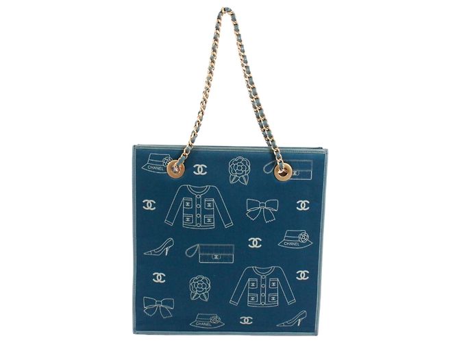 Borsa a tracolla Chanel in tela blu e pelle