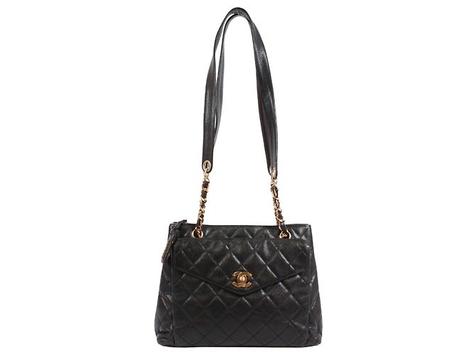 Saco Tote Chanel em couro de bezerro granulado preto