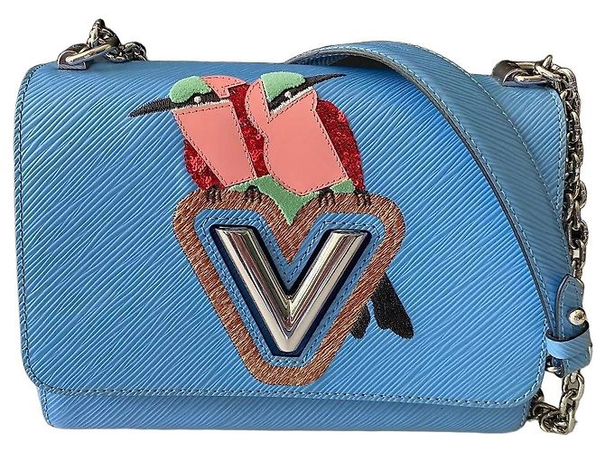 Borsa Louis Vuitton Twist MM Pelle Epi Blu Uccelli