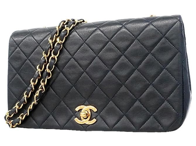 Bolsa de Ombro com Corrente Chanel Matelassé Azul marinho