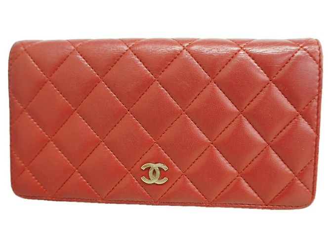 Chanel Matelassé Lambskin Long Wallet Red