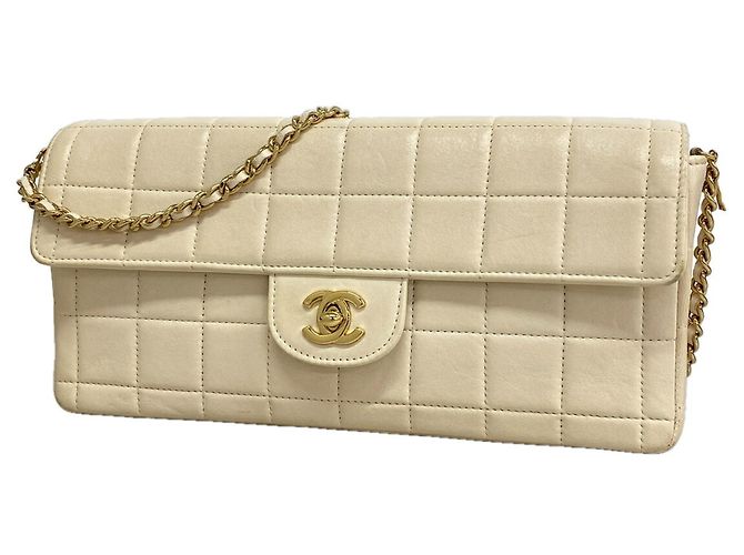 Bolsa de Ombro Chanel Chocolate Bar com Corrente Branco
