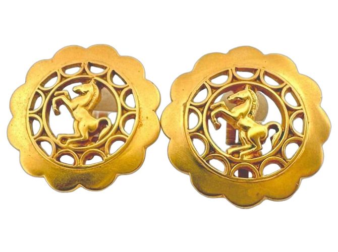 Hermès Pendientes de clip Hermes Cheval Fleur Dorado