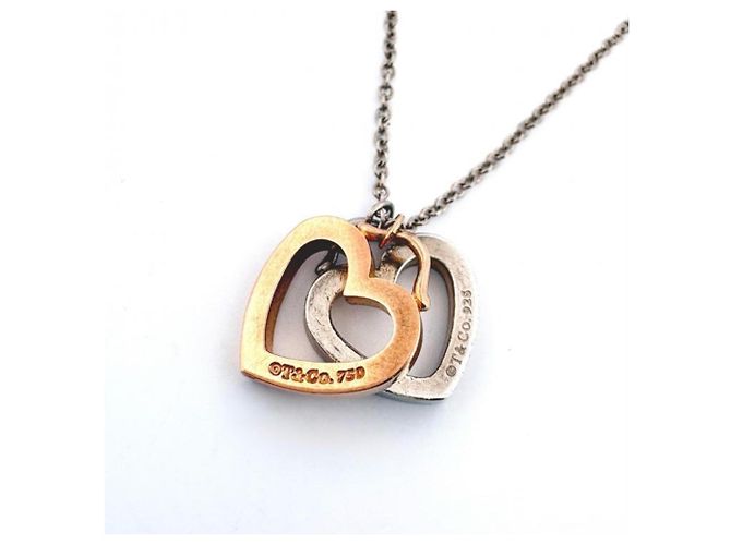 Autre Marque Collar Tiffany & Co. Sentimental Double Heart en K18PG Plata Dorado