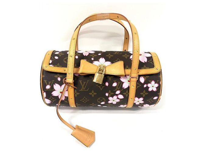 Sac à main Louis Vuitton Monogram Cherry Blossom Papillon Marron Rose Beige Monogramme