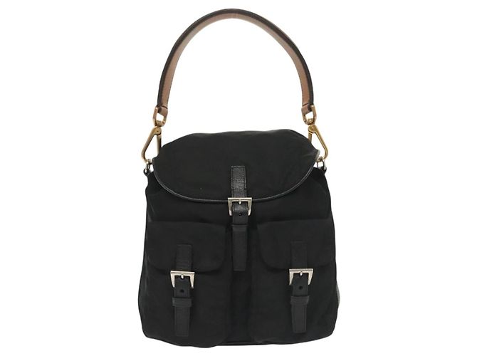 Double Borsa a tracolla Prada in Tessuto con doppia tasca e coulisse Nero