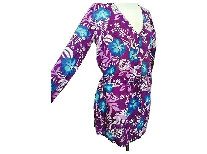 Antik Batik Vestido de Algodão Hibiscus Roxo