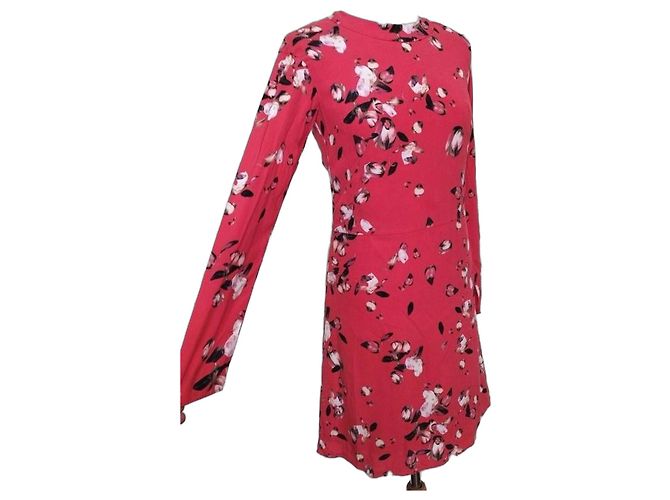 Cacharel Vestido de Seda Preppy Estampado Floral Preto Branco Vermelho