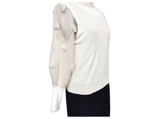 Autre Marque Pull Alesia en maille crème et tulle Écru