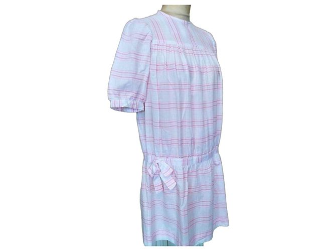 Cacharel Vestido Curto de Algodão Xadrez Rosa Branco