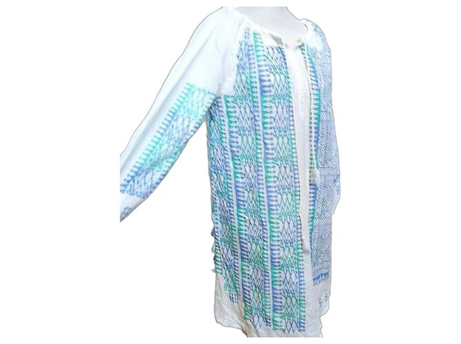 Antik Batik by Monoprix Vestido Oversize Estampado Geométrico Blanco Azul Verde