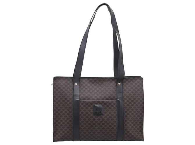 Céline Celine Vintage Macadam Shopper Coated Canvas Large Black