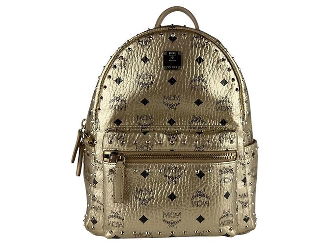 MCM Black and Gold Leather Backpack Golden