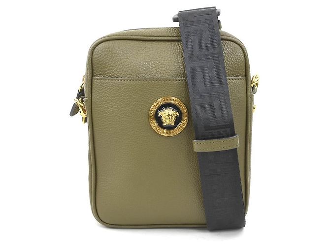Bolsa de ombro Versace em couro cáqui Caqui