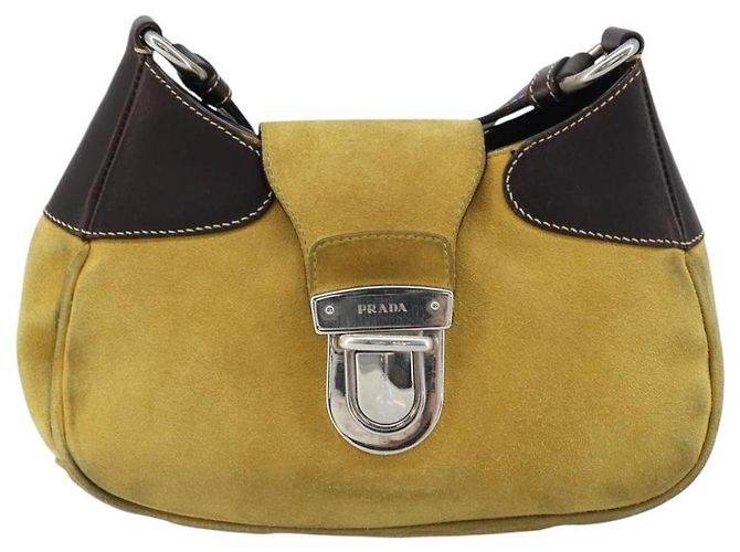 Sac Satchel Prada à rabat et fermoir Push Lock en daim Jaune