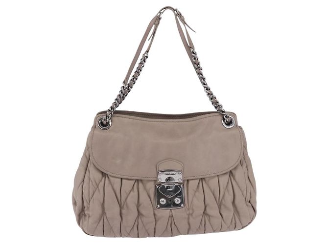 Miu Miu Chain Pushlock Matelassé Nappa Leather Beige