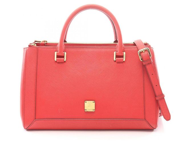 MCM Logo 2-Way Handtasche aus rotem Leder