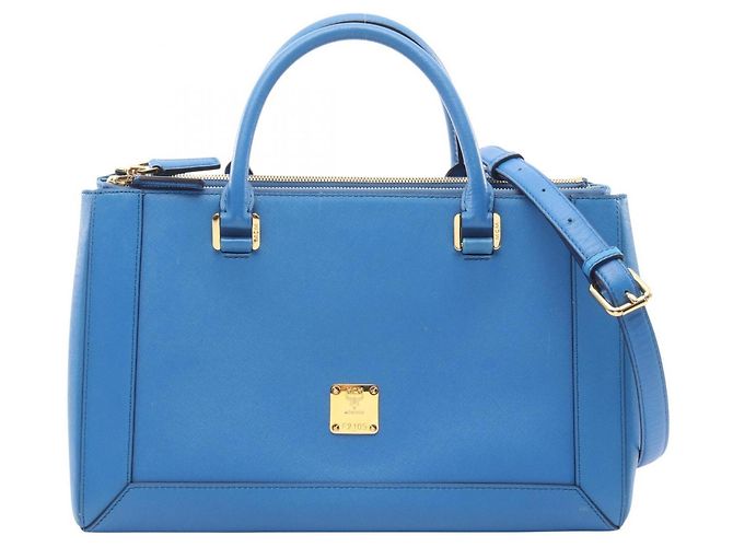 Sac à main 2-Way en cuir bleu MCM