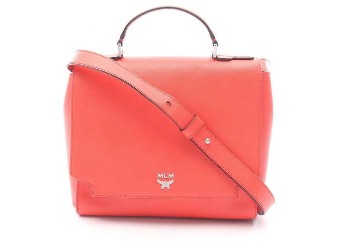 Borsa a mano in pelle 2-Way MCM in rosso