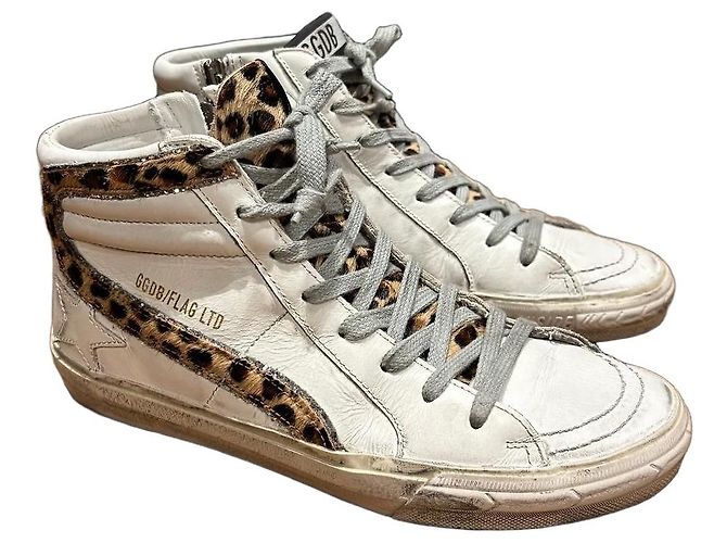 Golden Goose Slide Sneaker Weiß Leopardenprint