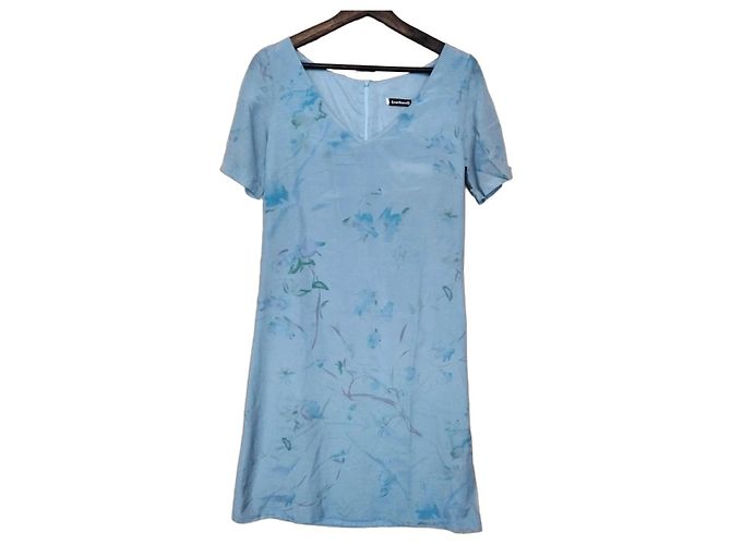 Cacharel Preppy Liberty Seidenkleid mit Blumenprint Weiß Blau Grün Hellblau