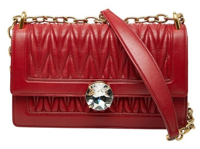 Borsa a tracolla con catena Miu Miu Matelassé Rosso