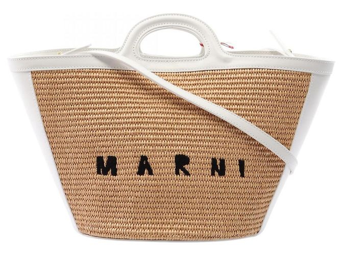 MARNI TROPICALIA SUMMER Kleine 2-Way Handtasche Braun Weiß