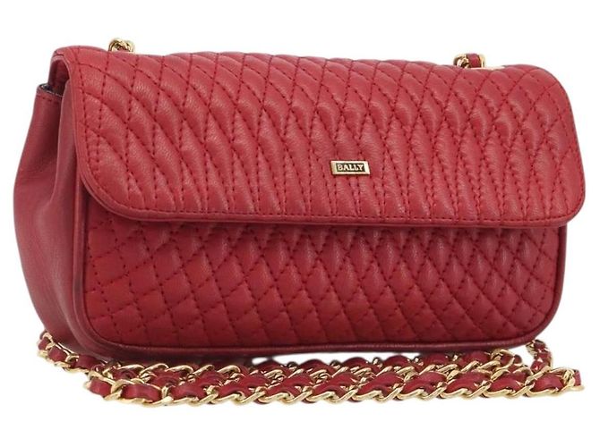 Bolsa de Ombro com Corrente BALLY em Couro Vermelho e Ouro Auth 195012 Dourado