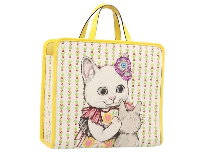 Bolso Tote GUCCI Higuchi Yoko de algodón amarillo 605613 Auth 167610SAM
