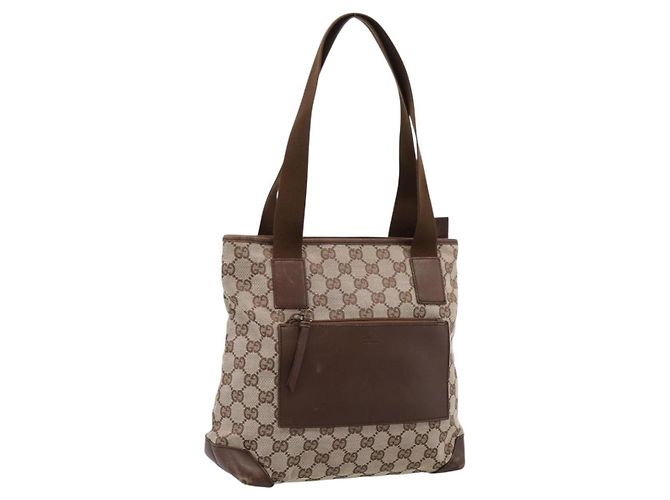 Borsa Tote GUCCI GG Canvas Beige Silver 28893 Auth 204253 Argento