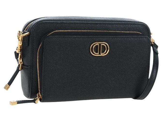 Christian Dior Karo Double Pouch Shoulder Bag Leather Black Gold Auth 203485M Golden