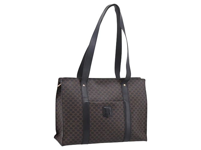 Céline Sac cabas CELINE Macadam Canvas PVC Cuir Noir Or Auth 203654A Doré