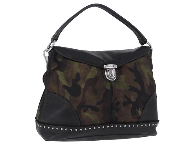 Borsa a Tracolla PRADA Nylon Pelle Khaki Silver BR4549 Auth am12573V Argento Cachi
