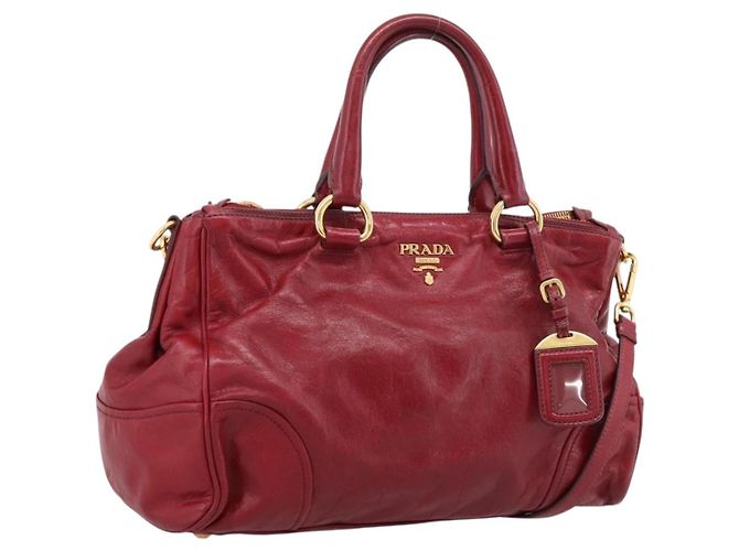 Borsa a mano PRADA Vitter Shine 2way Red Gold Auth 204038 Rosso D'oro