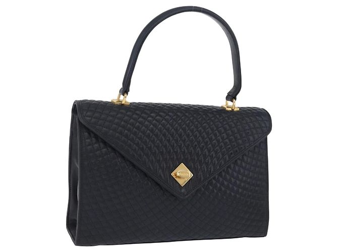Bolsa de mão BALLY em couro Navy tom dourado Auth ka6224 Azul marinho