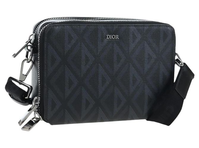 Christian Dior CD Diamond Messenger Shoulder Pouch PVC Black Silver Auth 203261V Nero Argento