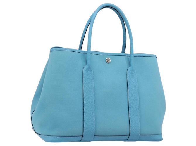 Hermès Borsa Tote HERMES Garden Party PM Canvas Blue Silver Auth LN144M Argento