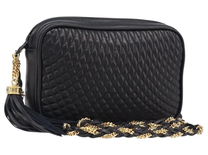 Bolsa de Ombro com Corrente BALLY em Couro Preto e Dourado Auth BA15570A