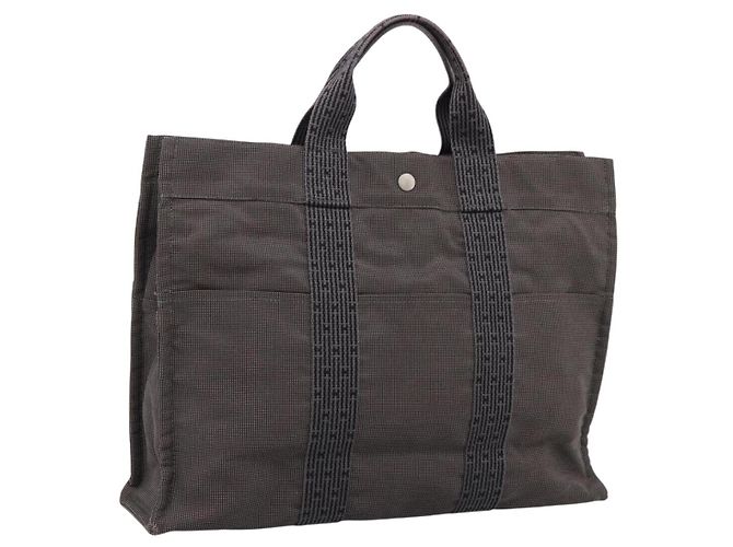 Hermès HERMES Her Line MM Handtasche Canvas Grau Silber Auth 205800A Braun