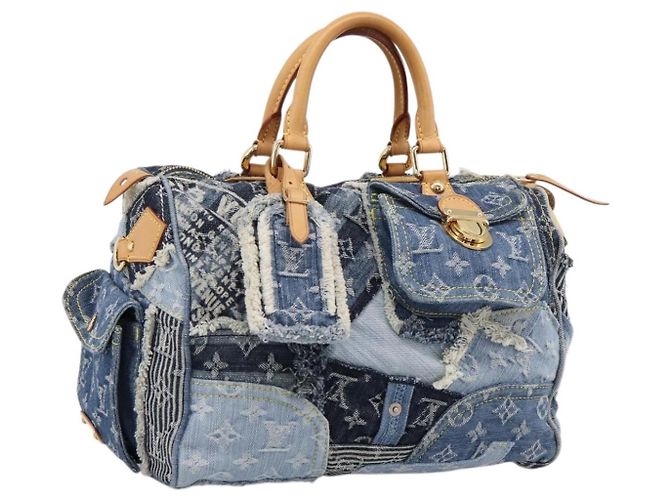 Bolsa LOUIS VUITTON Monogram Denim Patchwork Speedy 30 Blue M95380 LV Auth ki6823SAM Azul