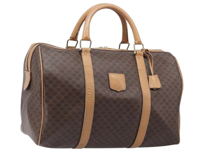 Céline Borsa Boston CELINE Macadam Canvas PVC Leather Brown Gold Auth 199445 Marrone D'oro