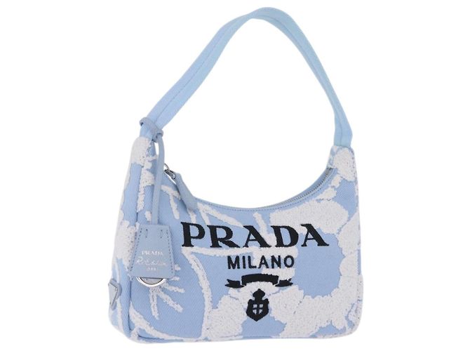 PRADA Handtasche Canvas Blue Silver Auth ka6211V Silber Blau