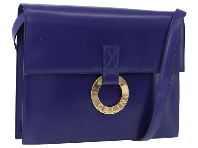 Céline Borsa a tracolla CELINE Circle in pelle blu tono oro Auth gh2238